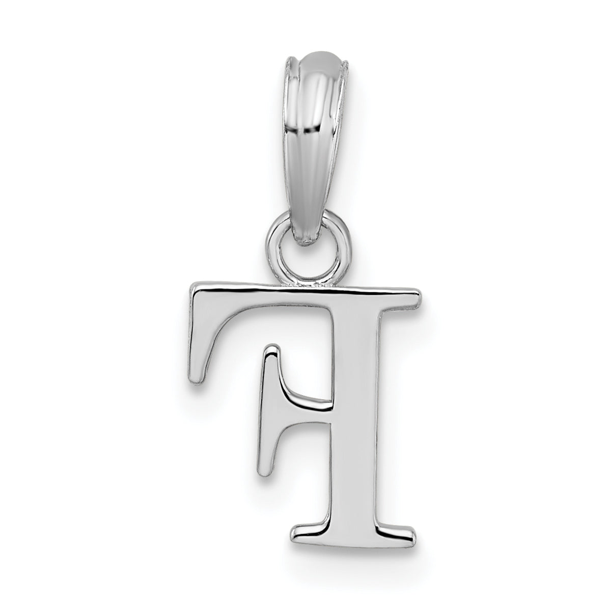 Sterling Silver Rhodium-Plated Polished Block Initial -F- Pendant