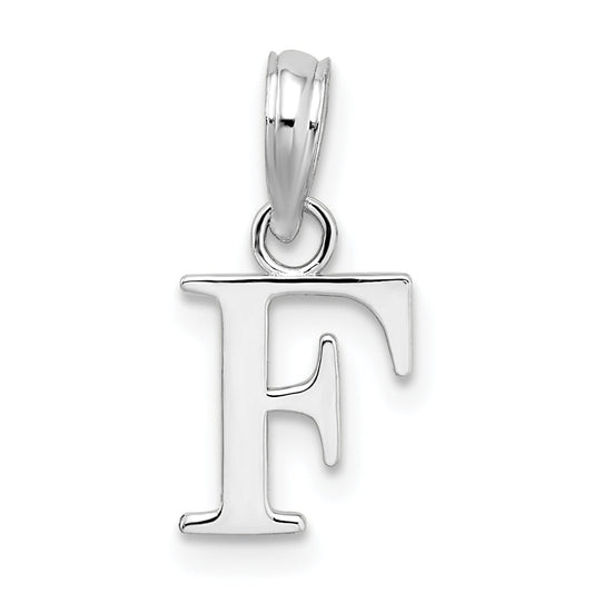Sterling Silver Rhodium-Plated Polished Block Initial -F- Pendant