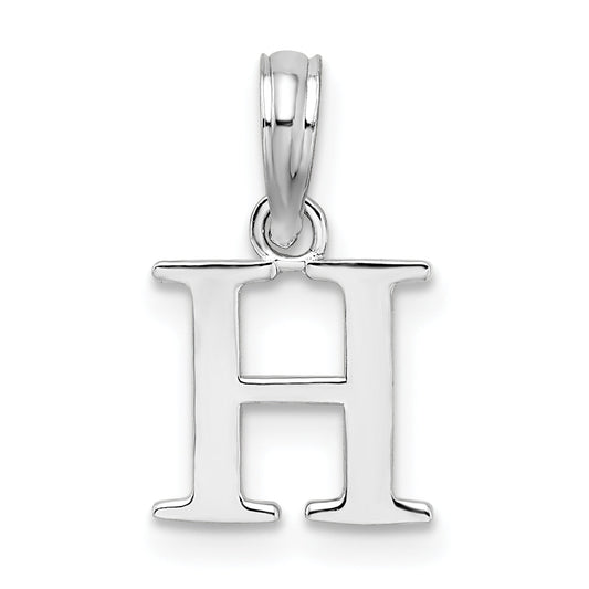 Sterling Silver Rhodium-Plated Polished Block Initial -H- Pendant