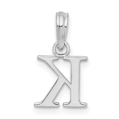 Sterling Silver Rhodium-Plated Polished Block Initial -K- Pendant