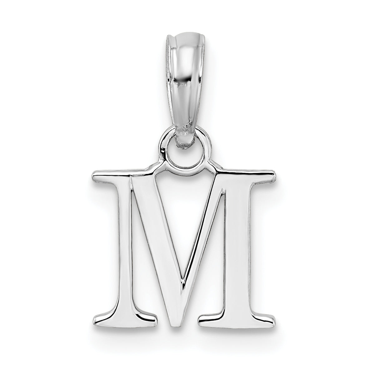 Sterling Silver Rhodium-Plated Polished Block Initial -M- Pendant