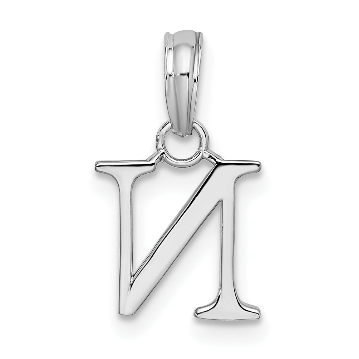 Sterling Silver Rhodium-Plated Polished Block Initial -N- Pendant