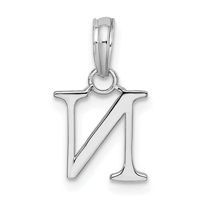 Sterling Silver Rhodium-Plated Polished Block Initial -N- Pendant