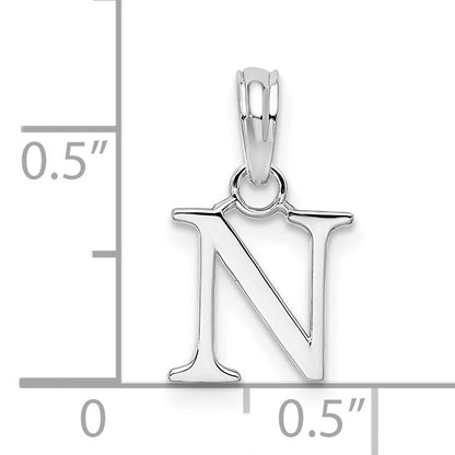 Sterling Silver Rhodium-Plated Polished Block Initial -N- Pendant