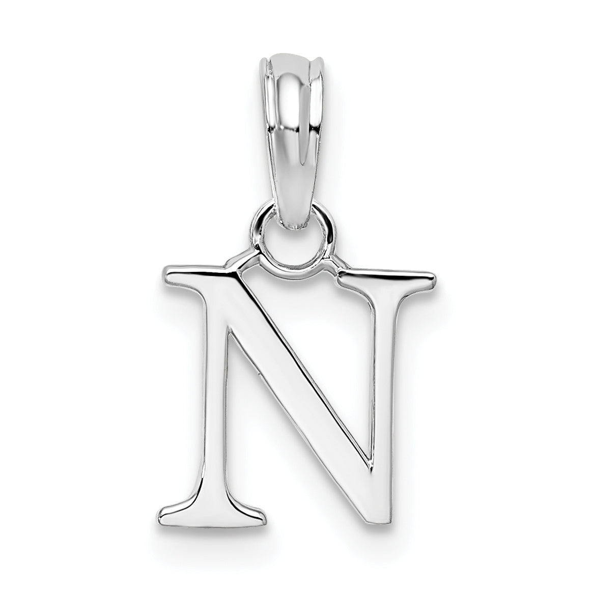 Sterling Silver Rhodium-Plated Polished Block Initial -N- Pendant