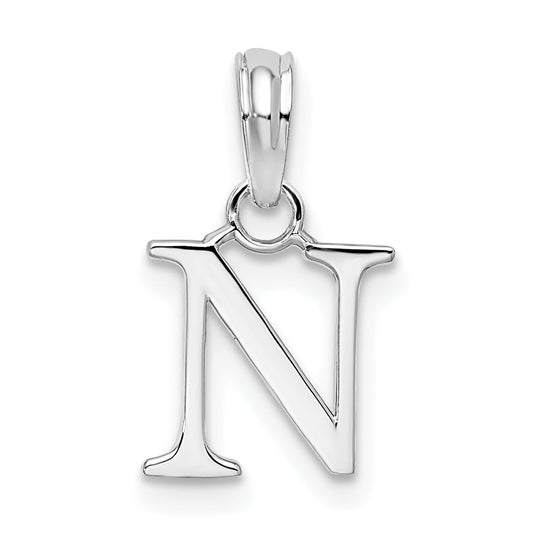 Sterling Silver Rhodium-Plated Polished Block Initial -N- Pendant