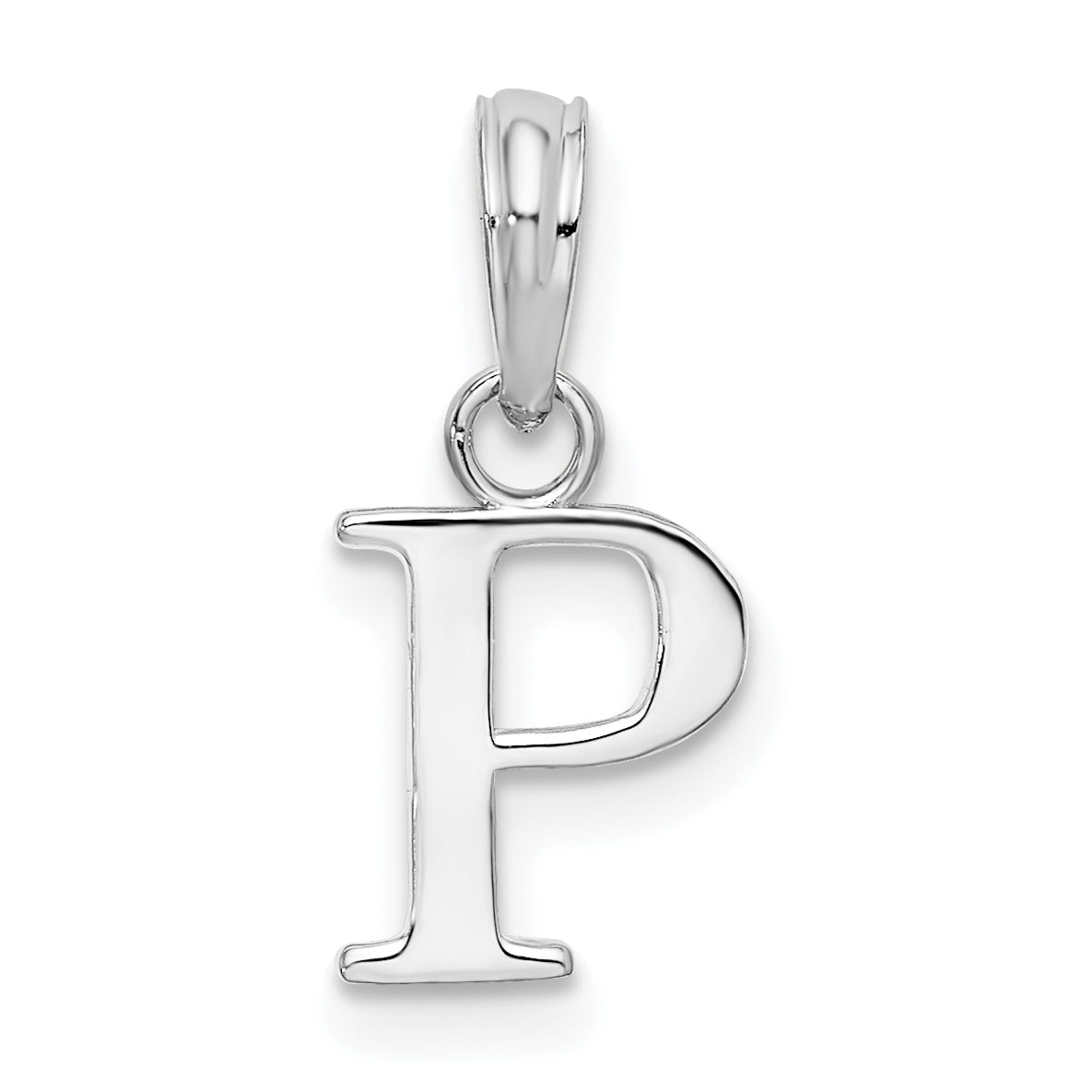 Sterling Silver Rhodium-Plated Polished Block Initial -P- Pendant
