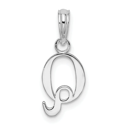 Sterling Silver Rhodium-Plated Polished Block Initial -Q- Pendant