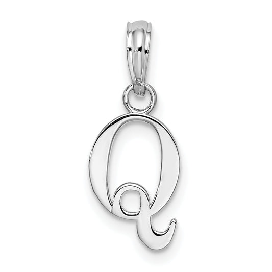 Sterling Silver Rhodium-Plated Polished Block Initial -Q- Pendant