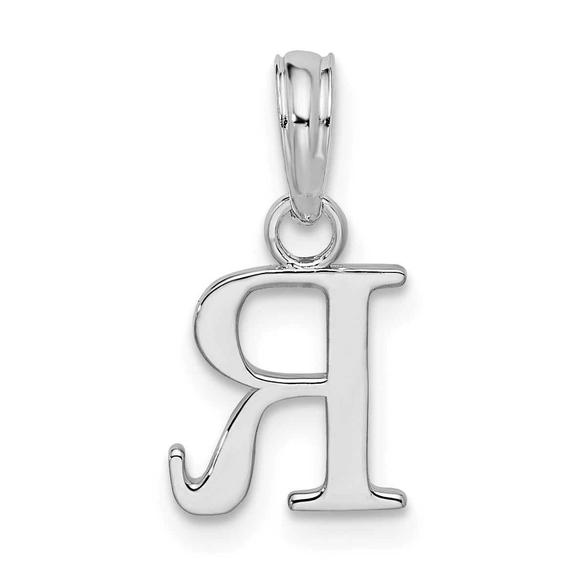 Sterling Silver Rhodium-Plated Polished Block Initial -R- Pendant