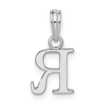 Sterling Silver Rhodium-Plated Polished Block Initial -R- Pendant