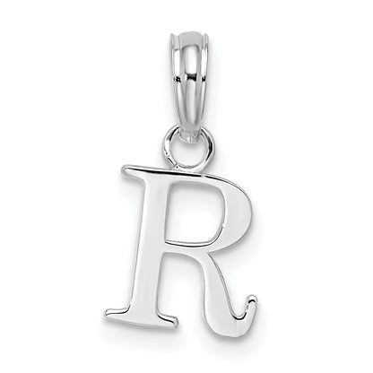 Sterling Silver Rhodium-Plated Polished Block Initial -R- Pendant