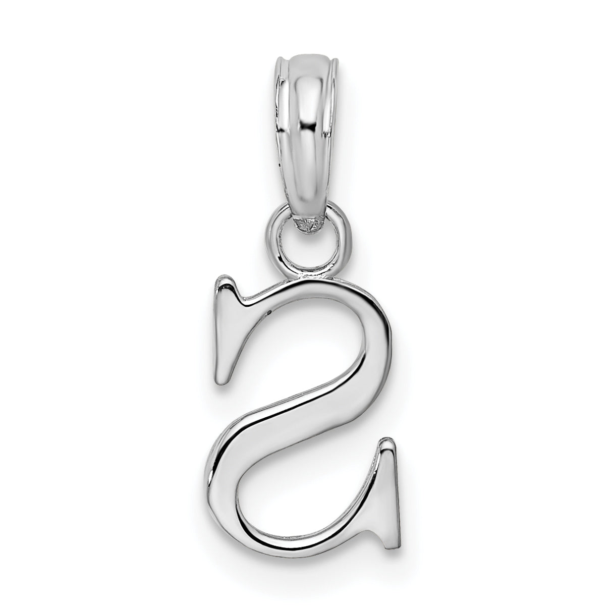 Sterling Silver Rhodium-Plated Polished Block Initial -S- Pendant
