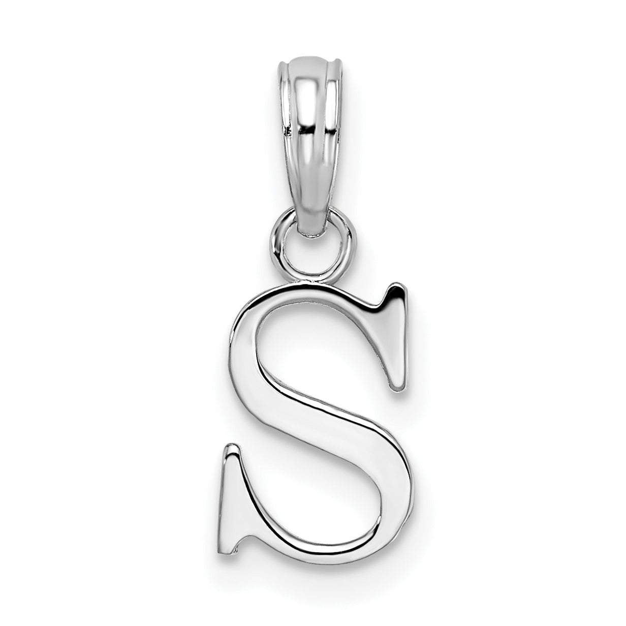 Sterling Silver Rhodium-Plated Polished Block Initial -S- Pendant