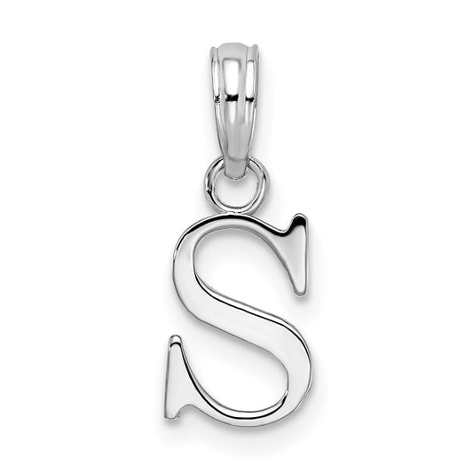 Sterling Silver Rhodium-Plated Polished Block Initial -S- Pendant