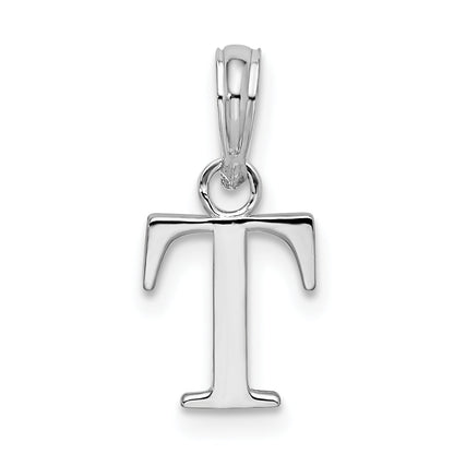 Sterling Silver Rhodium-Plated Polished Block Initial -T- Pendant