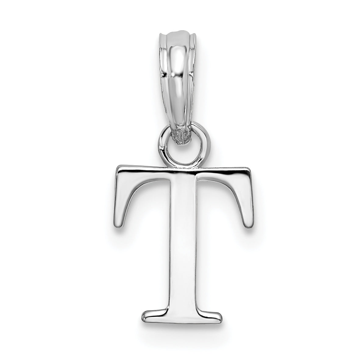 Sterling Silver Rhodium-Plated Polished Block Initial -T- Pendant