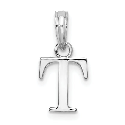 Sterling Silver Rhodium-Plated Polished Block Initial -T- Pendant