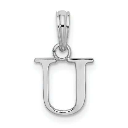Sterling Silver Rhodium-Plated Polished Block Initial -U- Pendant