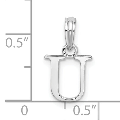 Sterling Silver Rhodium-Plated Polished Block Initial -U- Pendant