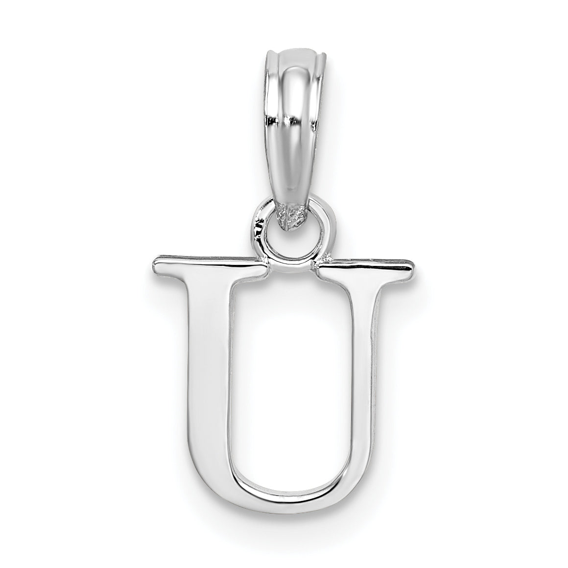 Sterling Silver Rhodium-Plated Polished Block Initial -U- Pendant