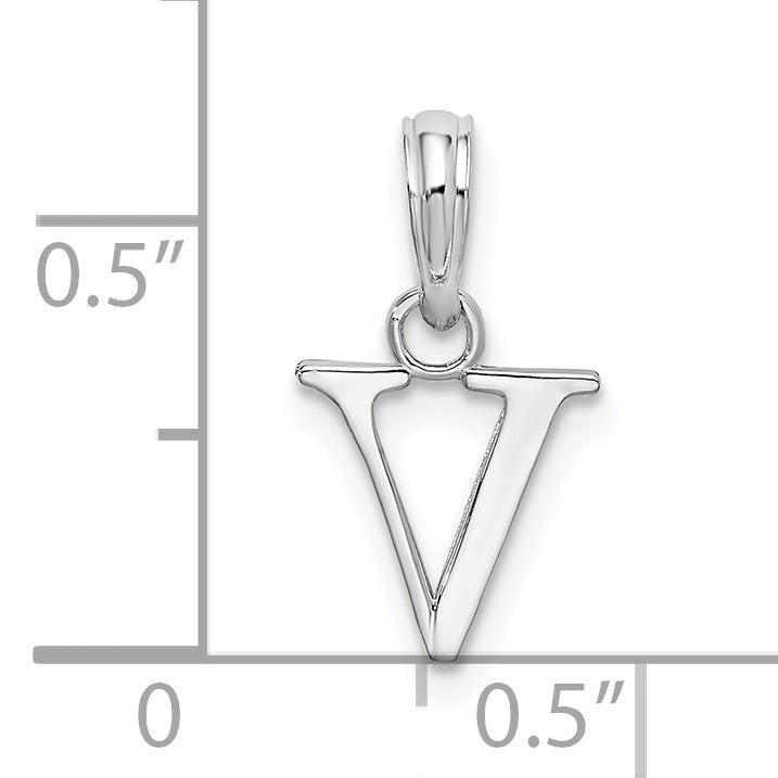 Sterling Silver Rhodium-Plated Polished Block Initial -V- Pendant