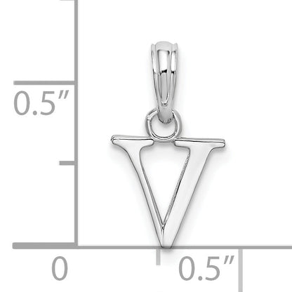 Sterling Silver Rhodium-Plated Polished Block Initial -V- Pendant