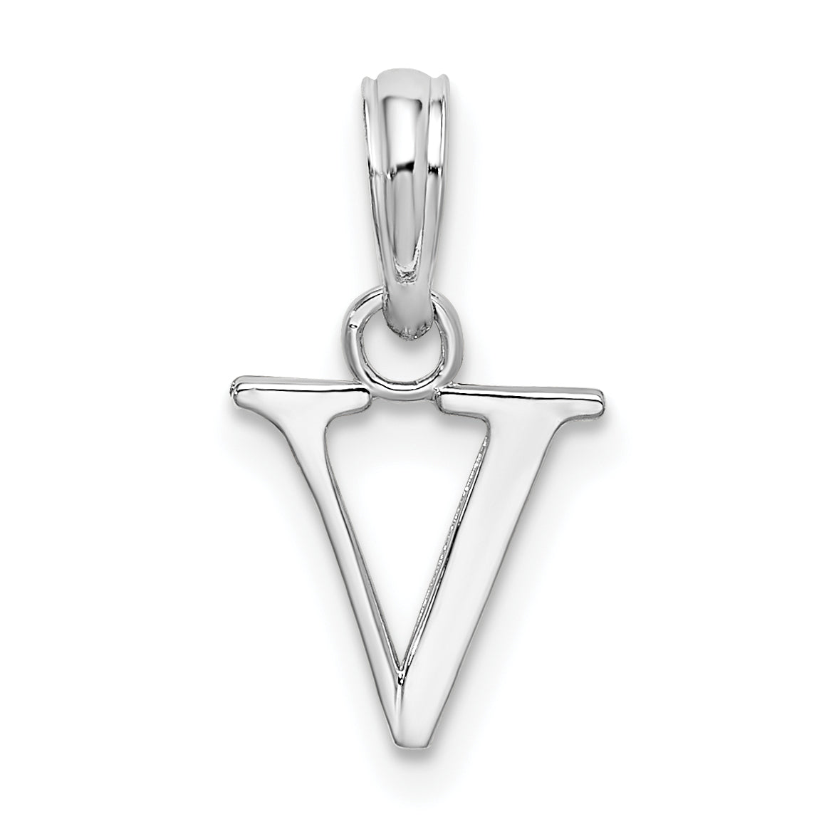 Sterling Silver Rhodium-Plated Polished Block Initial -V- Pendant