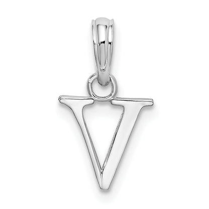 Sterling Silver Rhodium-Plated Polished Block Initial -V- Pendant