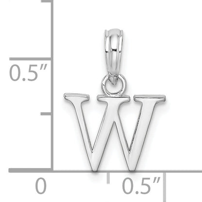 Sterling Silver Rhodium-Plated Polished Block Initial -W- Pendant