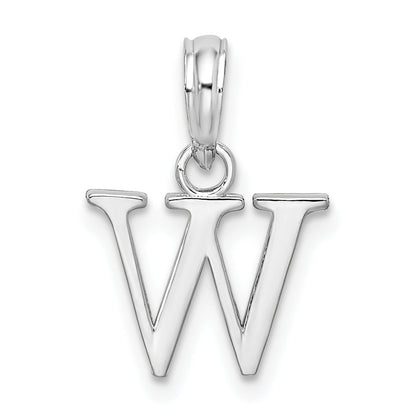 Sterling Silver Rhodium-Plated Polished Block Initial -W- Pendant