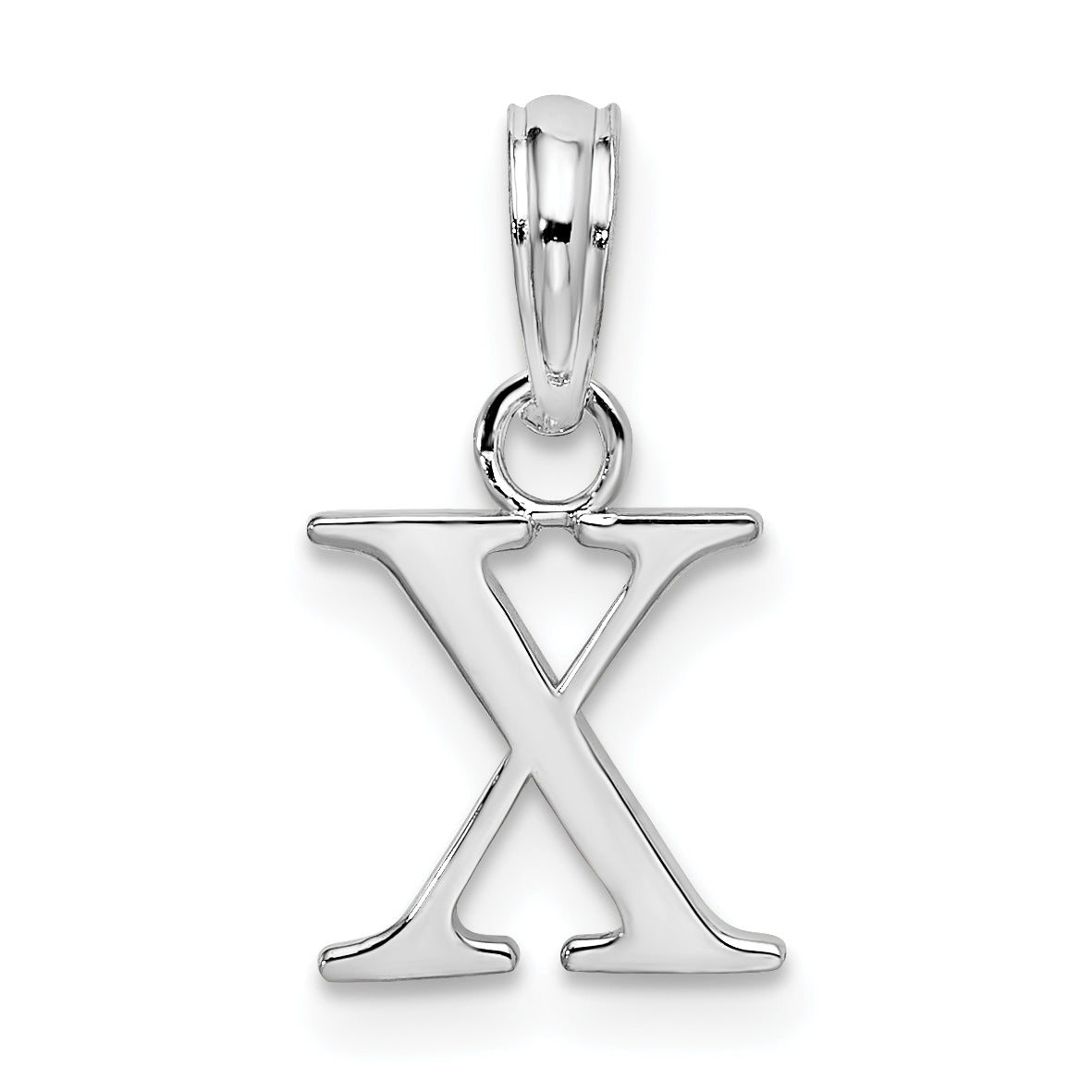 Sterling Silver Rhodium-Plated Polished Block Initial -X- Pendant