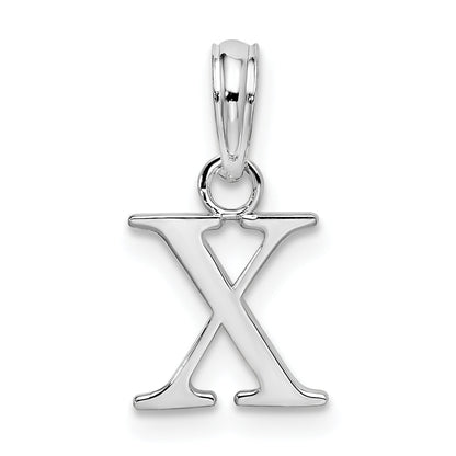 Sterling Silver Rhodium-Plated Polished Block Initial -X- Pendant