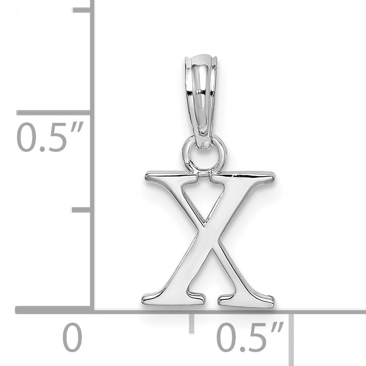 Sterling Silver Rhodium-Plated Polished Block Initial -X- Pendant