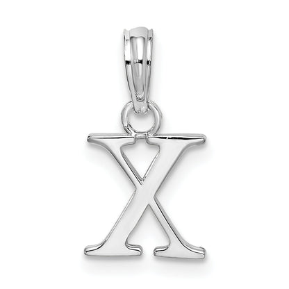 Sterling Silver Rhodium-Plated Polished Block Initial -X- Pendant