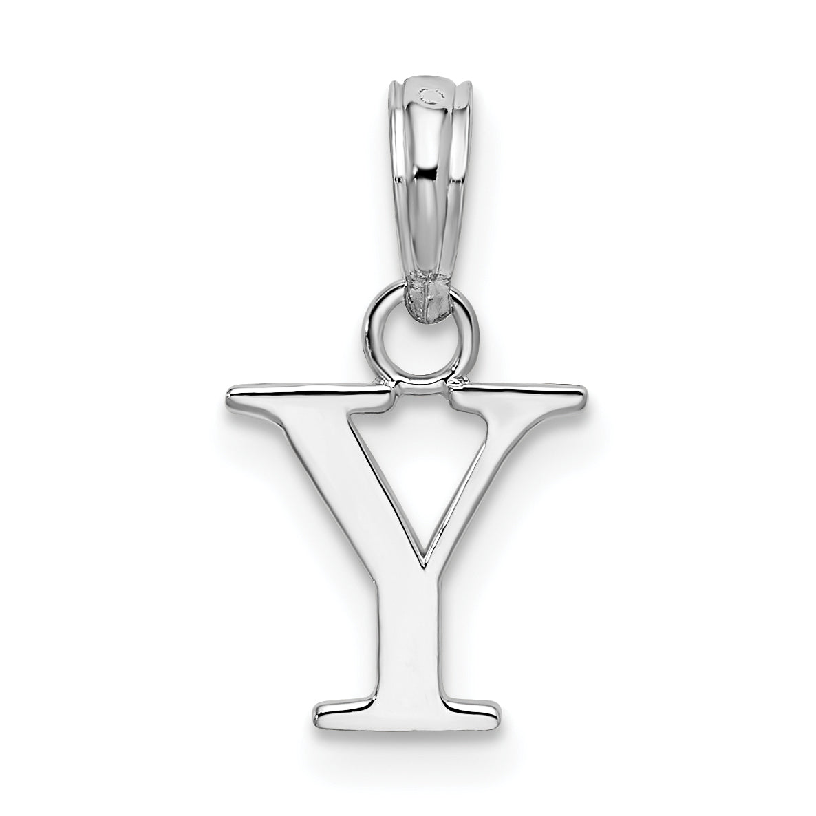 Sterling Silver Rhodium-Plated Polished Block Initial -Y- Pendant