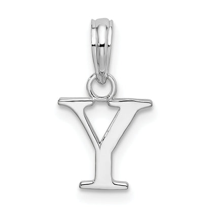 Sterling Silver Rhodium-Plated Polished Block Initial -Y- Pendant