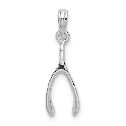 Sterling Silver De-Ani Rhodium-Plated Polished 3D Wishbone Pendant