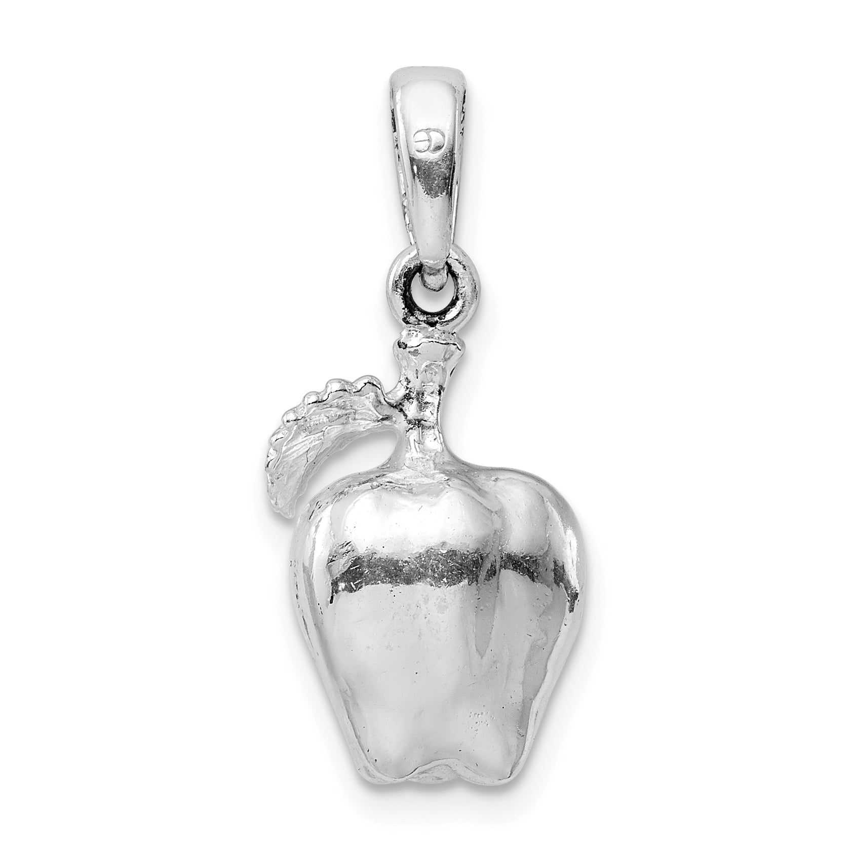 Sterling Silver De-Ani Rhodium-Plated Polished 3D Apple Pendant
