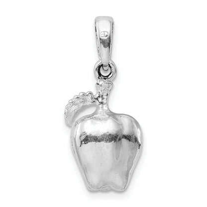 Sterling Silver De-Ani Rhodium-Plated Polished 3D Apple Pendant