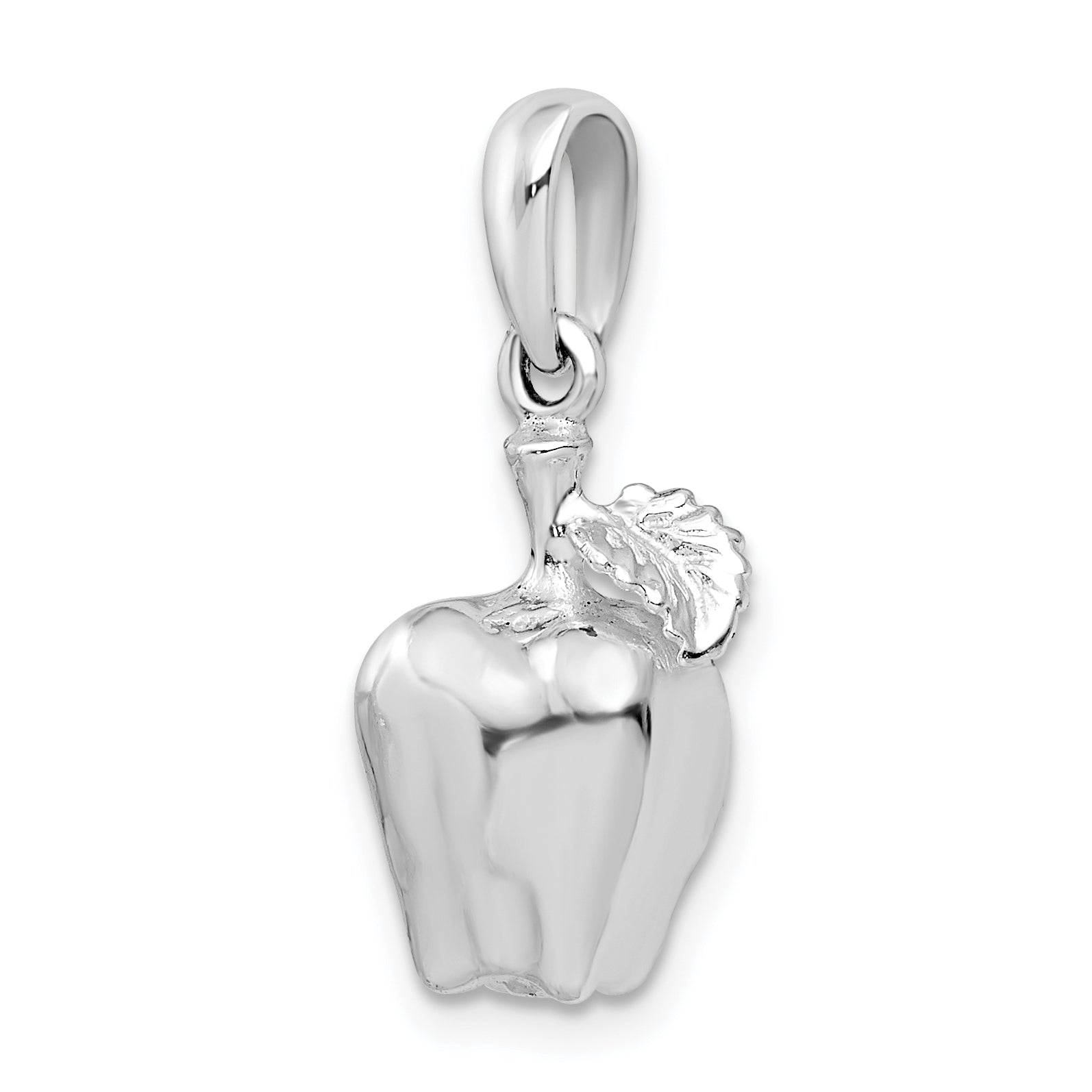 Sterling Silver De-Ani Rhodium-Plated Polished 3D Apple Pendant