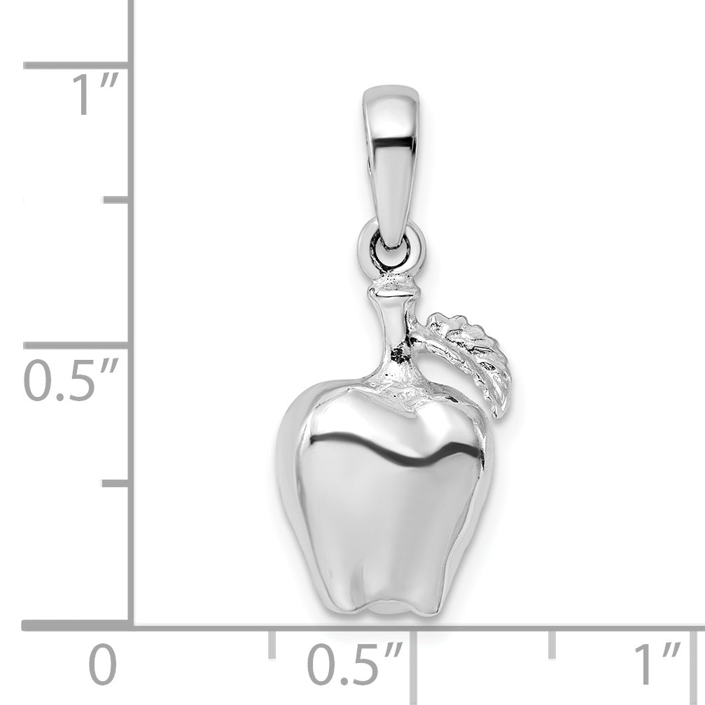 Sterling Silver De-Ani Rhodium-Plated Polished 3D Apple Pendant