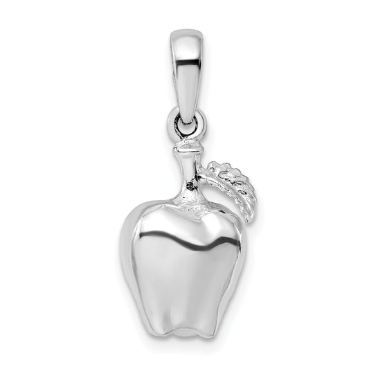 Sterling Silver De-Ani Rhodium-Plated Polished 3D Apple Pendant