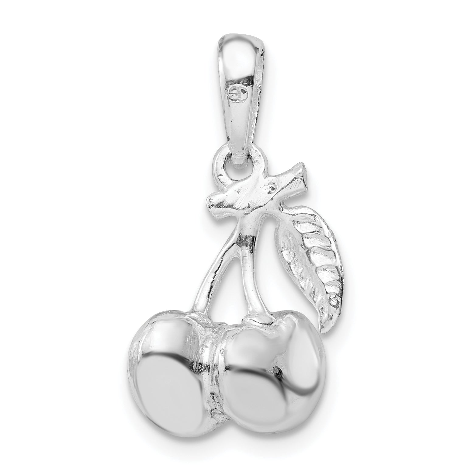 Sterling Silver De-Ani Rhodium-Plated Polished 3D Cherries Pendant
