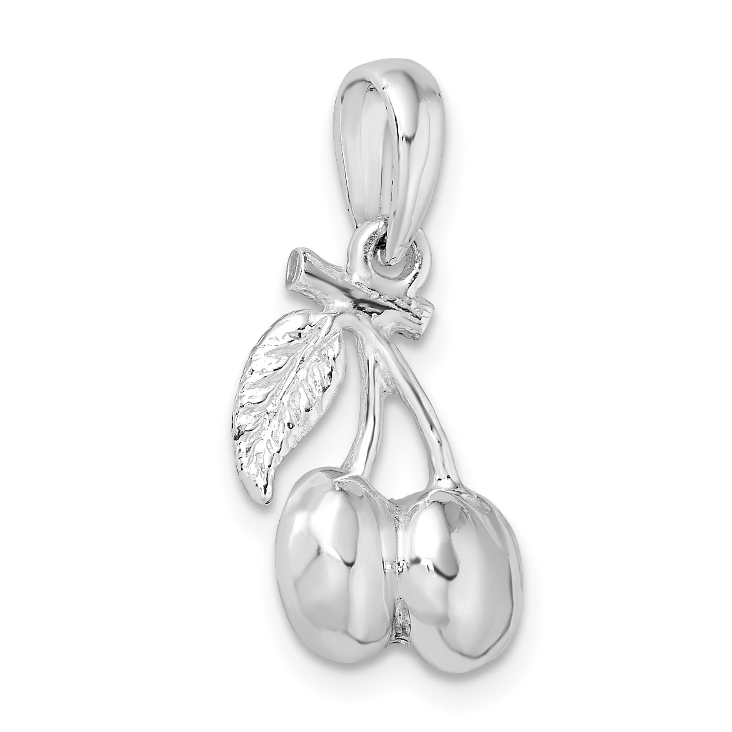 Sterling Silver De-Ani Rhodium-Plated Polished 3D Cherries Pendant