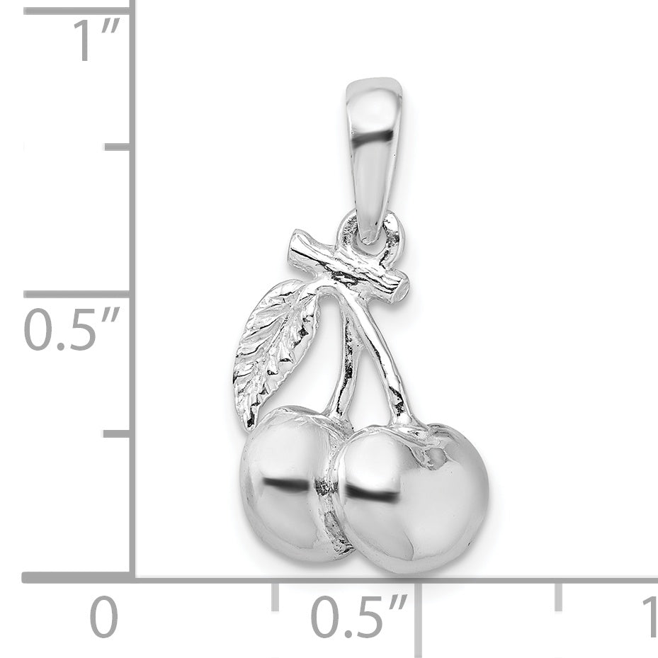Sterling Silver De-Ani Rhodium-Plated Polished 3D Cherries Pendant