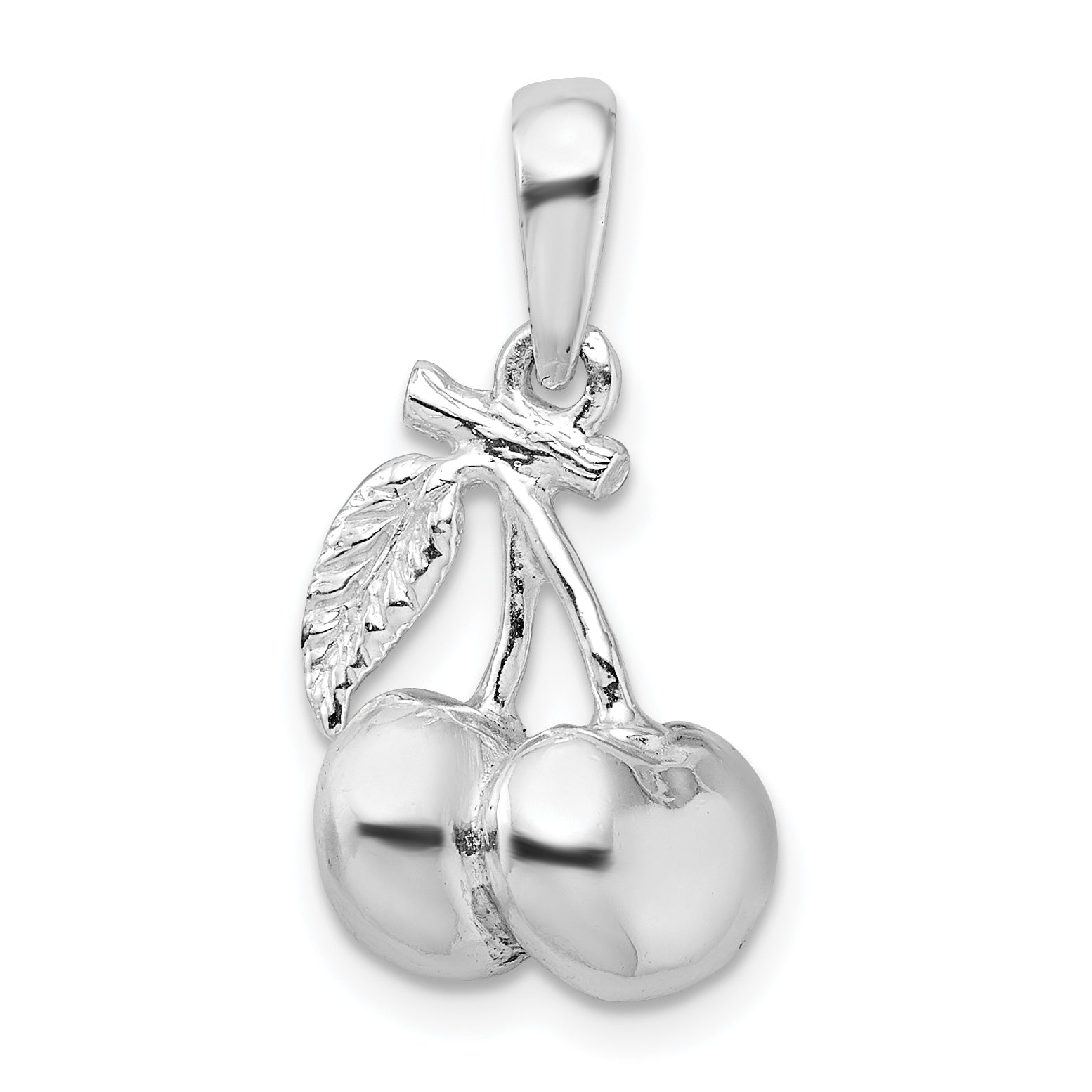 Sterling Silver De-Ani Rhodium-Plated Polished 3D Cherries Pendant