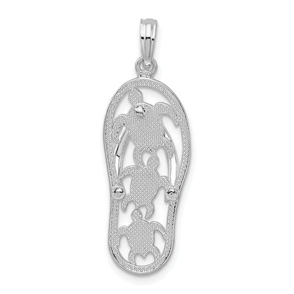 Sterling Silver De-Ani Rhodium-Plated 3D Cut-Out Turtles Flip-Flop Pendant