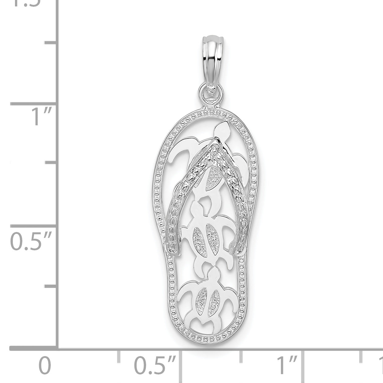 Sterling Silver De-Ani Rhodium-Plated 3D Cut-Out Turtles Flip-Flop Pendant