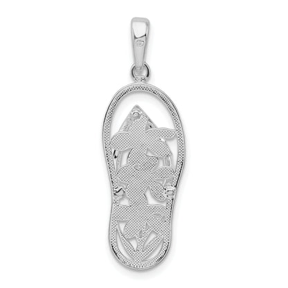 Sterling Silver De-Ani Rhodium-Plated 3D Cut-Out Flowers Flip-Flop Pendant